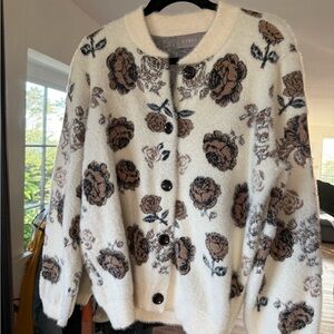 Cyrus Cream and Brown Floral Knit Jacket